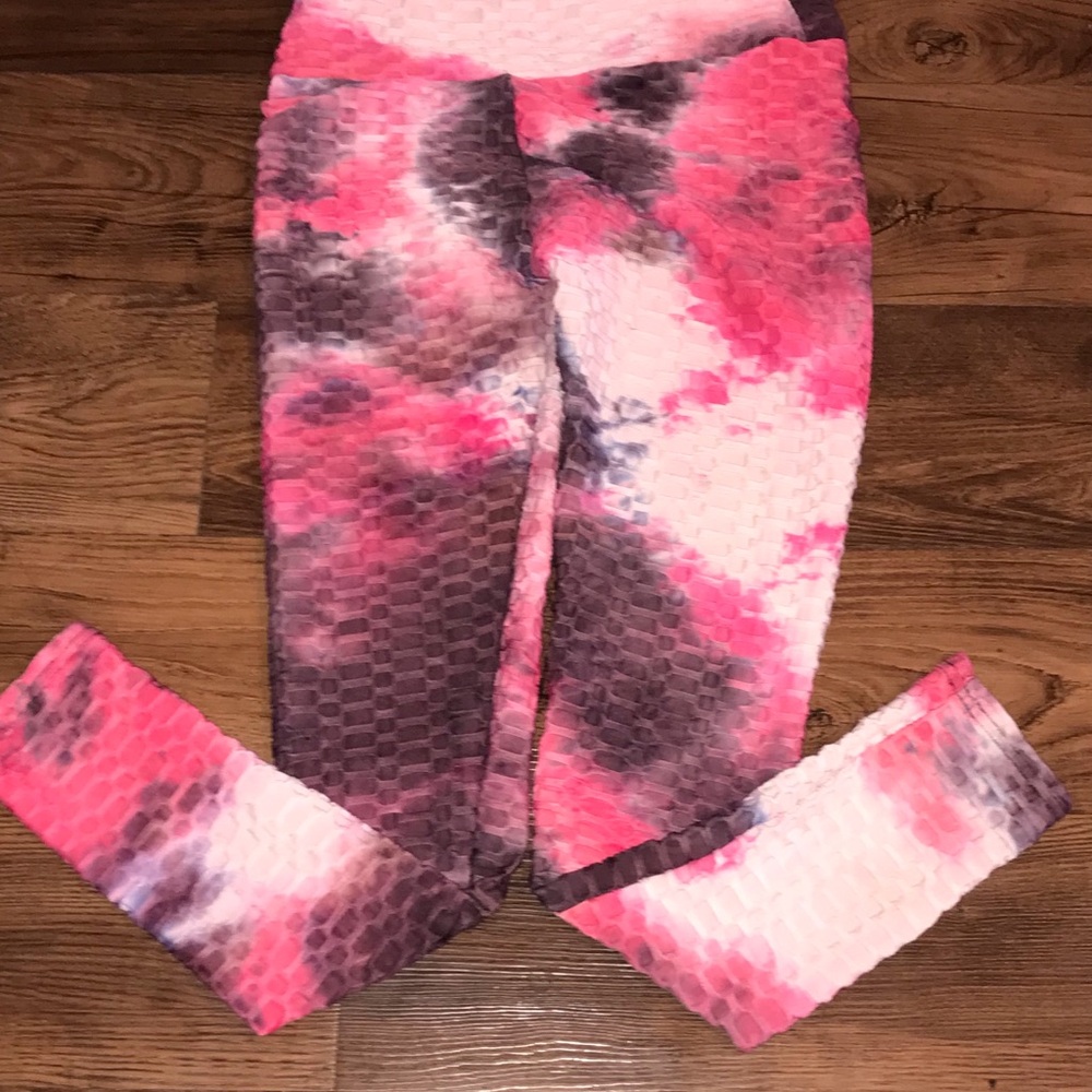 Leggings soft Tie-Dye Textured Leggings Pink & Black size Large tye dye spandex - Picture 8 of 10